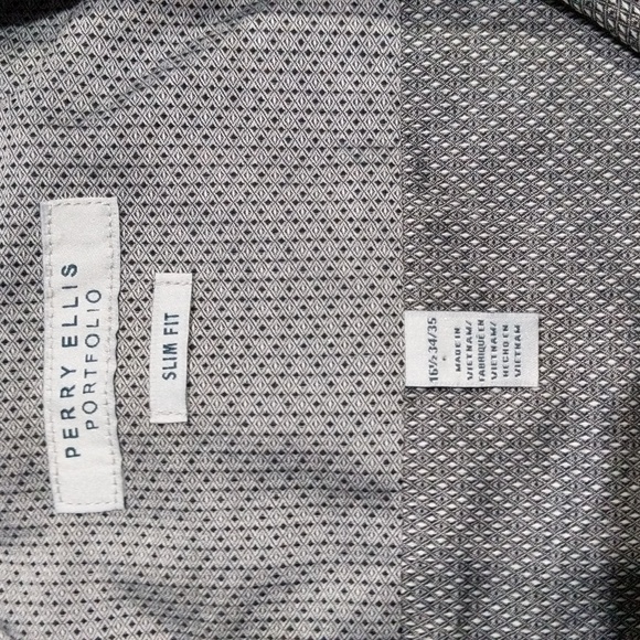 BRAND NEW Men's Perry Ellis Dress Shirt, Slim Fit Gray and Black diamond pattern - Picture 4 of 7